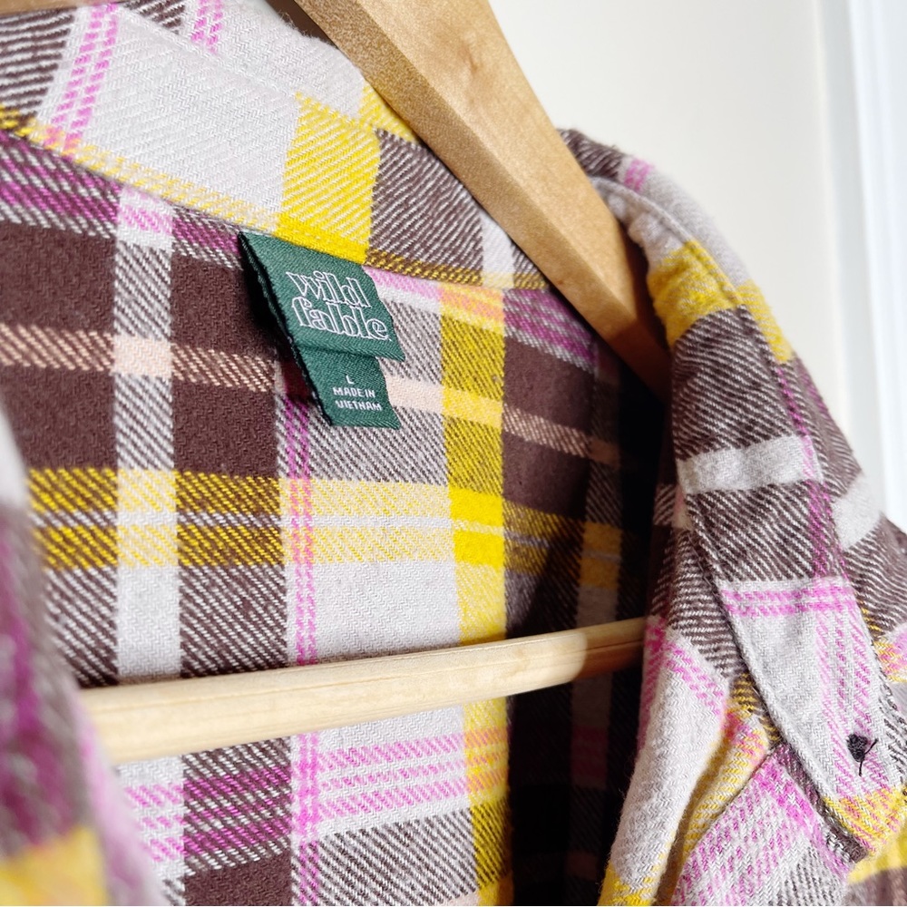wild fable Brown, Yellow, & Pink Plaid Flannel - Picture 3 of 7